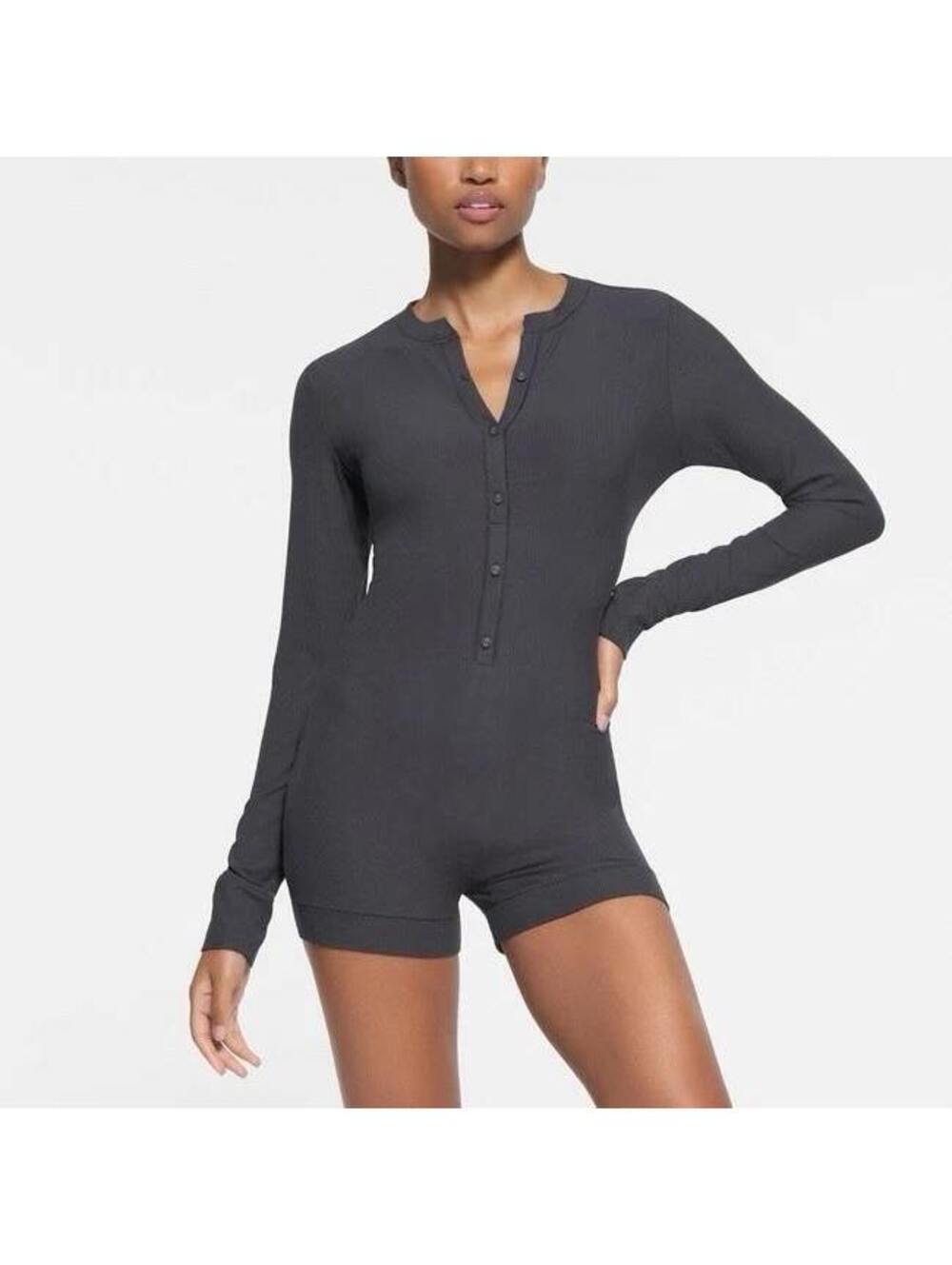 SKIMS Soft Lounge Henley One Piece Graphite NWT Size Small